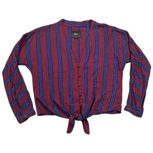Rails Sloan Tie-Front Blouse Burgundy Navy Janeiro Stripe - S